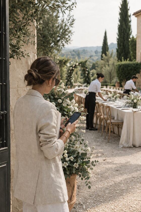 A wedding planner reviewing a schedule